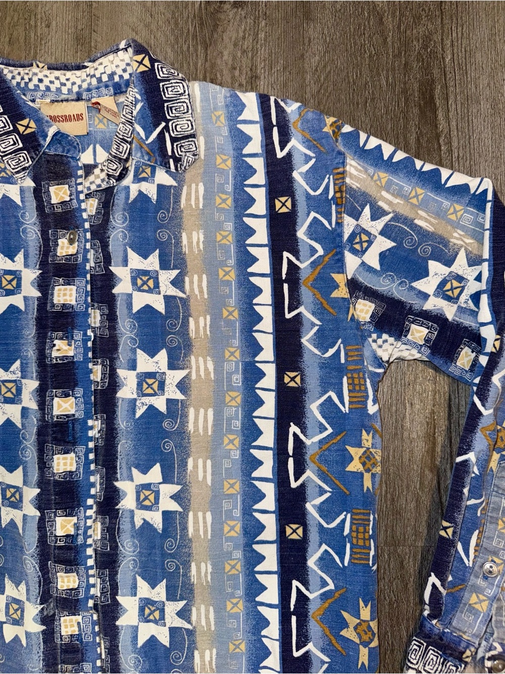Vintage Western Abstract Aztec Style Long Sleeve Button Up Shirt Small